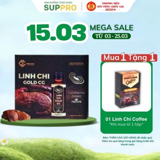 Nước Linh Chi Gold CG - Traphaco Chiết xuất từ Nấm linh chi đỏ, Đông trùng hạ thảo, Hồng sâm Hàn Quốc Hộp 12 lọ x 50 ml
