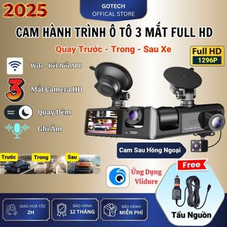 Camera Hành Trình Ô Tô 1080 Full HD Wifi, Dash Cam 3 Mắt Quay Trước và Trong Xe Tích Hợp Camera Lùi Dễ Dàng Lắp Đặt