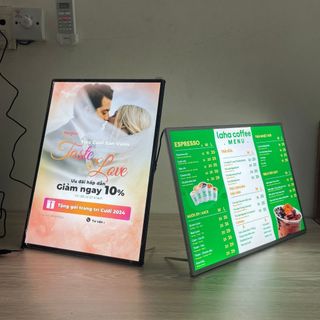 Bảng LED Quảng Cáo Menu A3 Để Bàn, Mặt Kính Cường Lực, Thay Menu Nhanh Chóng | Tân Hải Thái