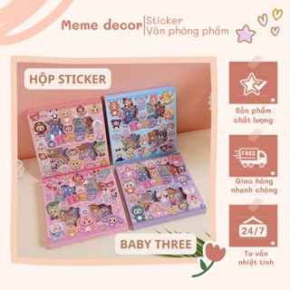  Hộp 100 tấm sticker baby three capybara hello kitty sanrio cute dễ thương hình dán trang trí 
