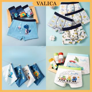 Combo 4 Quần lót bé trai dáng đùi hoạ tiết hoạt hình - Set 4 Quần sịp trẻ em cotton mịn mát VALICA