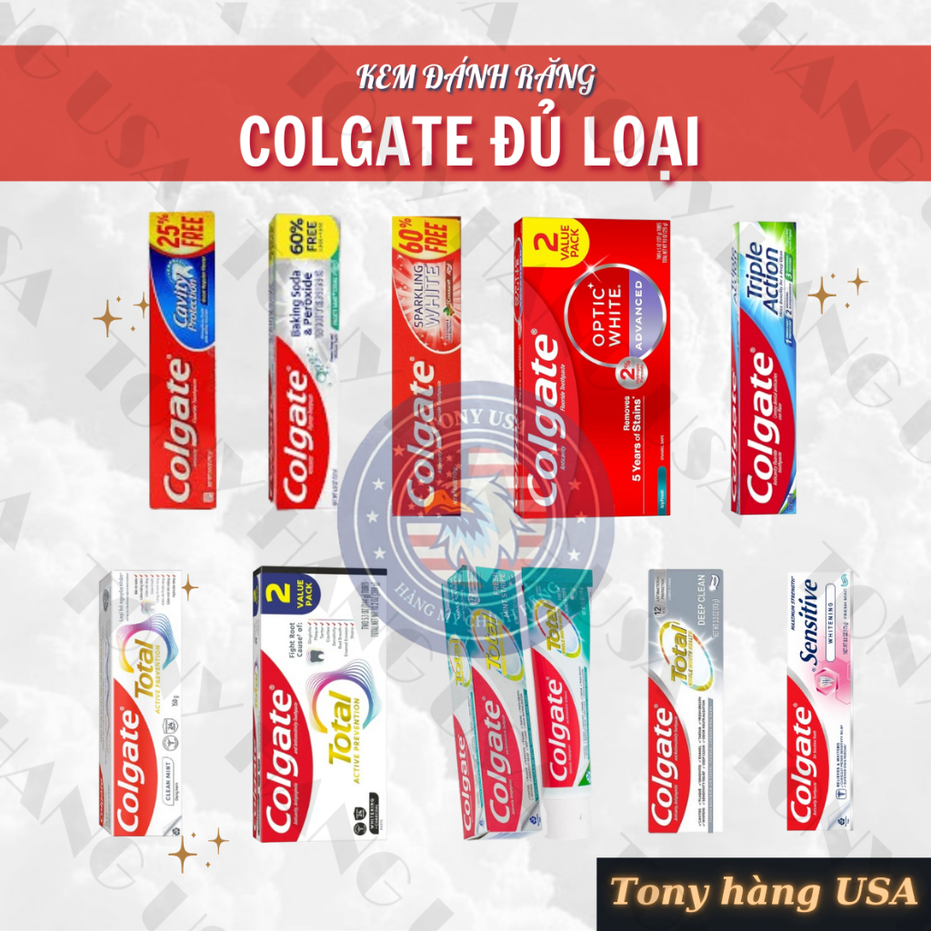 【Đủ Loại】Kem đánh răng Colgate Ngăn Ngừa Sâu Răng, Sạch Mảng Bám Của Mỹ - Tony US Mart