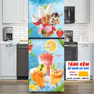 Decal dán tủ lạnh hoa quả tươi mát chống nước siêu bền, giá rẻ, miễn phí vận chuyển(15- GIẢI KHÁT )