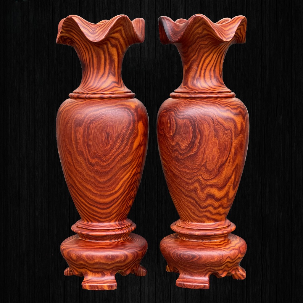 Cặp lục bình phong thủy mẫu trơn cao 30cm và 40cm gỗ trắc nguyên khối