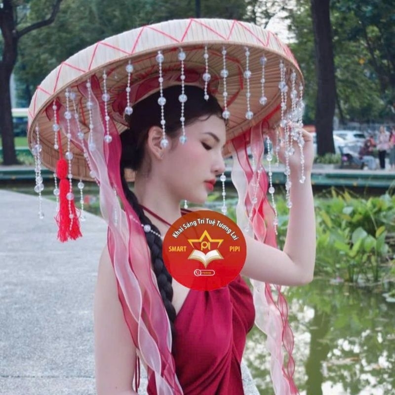Nón quai thao biểu diễn chụp ảnh Cỡ lớn,Nón quai thao trang trí decor,nón quai thao quan họ gắn dây 