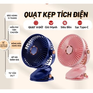  Quạt Tích Điện Kẹp Bàn Mini 5 Mức Gió Có Đèn LED Pin 5000mAh & 10000mAh Cao Cấp 