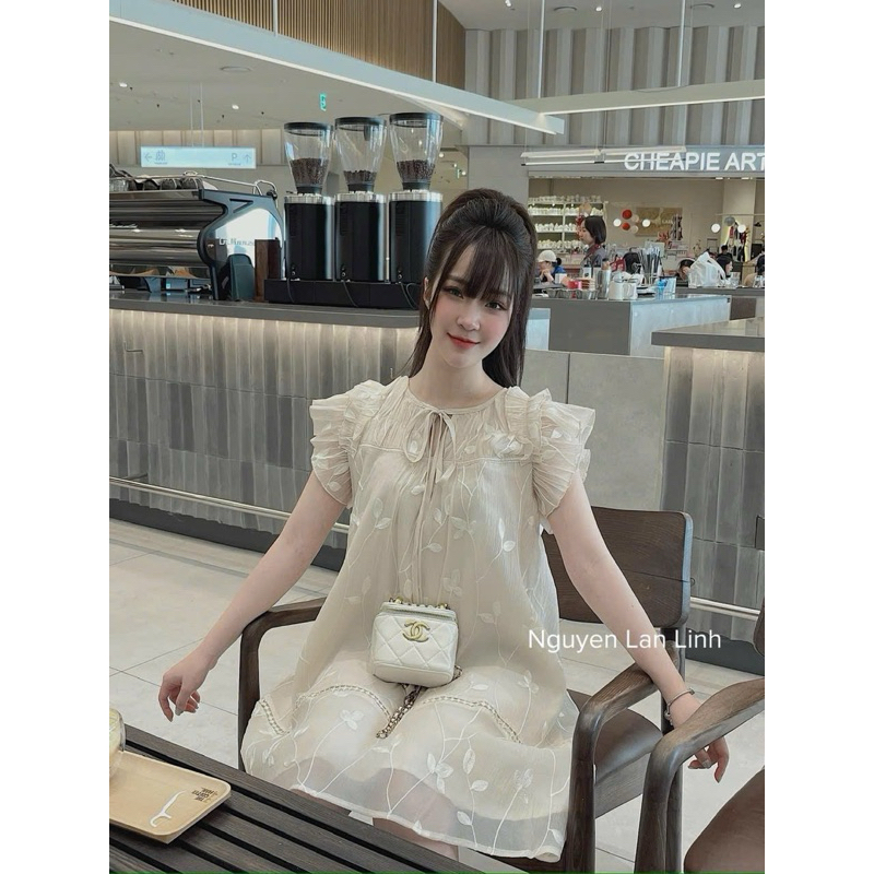 N77 váy tơ xuông ren 2 lớp tiểu thư