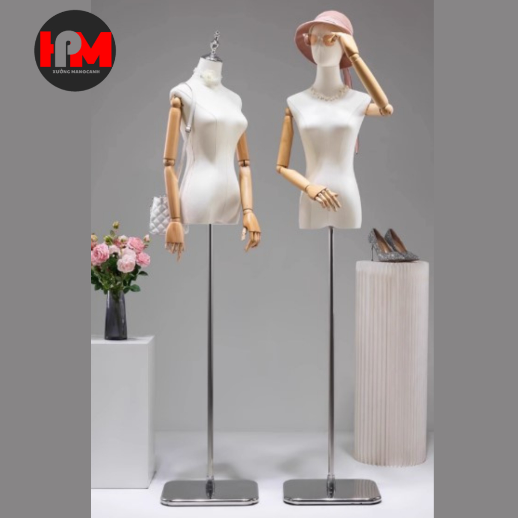 Manocanh nữ tay gỗ vàng nhạt manocanh nữ bán thân manocanh nữ không tay hàng nhập khẩu vai xuôi eo n