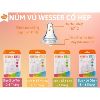 Lẻ / Set núm ty Wesser CỔ HẸP/ CỔ RỘNG Siêu Mềm Có Van Thông Hơi Đủ Size S,M,L,+