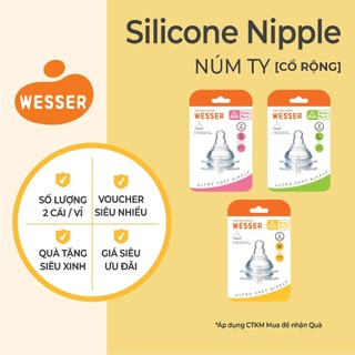 Lẻ / Set núm ty Wesser CỔ HẸP/ CỔ RỘNG Siêu Mềm Có Van Thông Hơi Đủ Size S,M,L,+