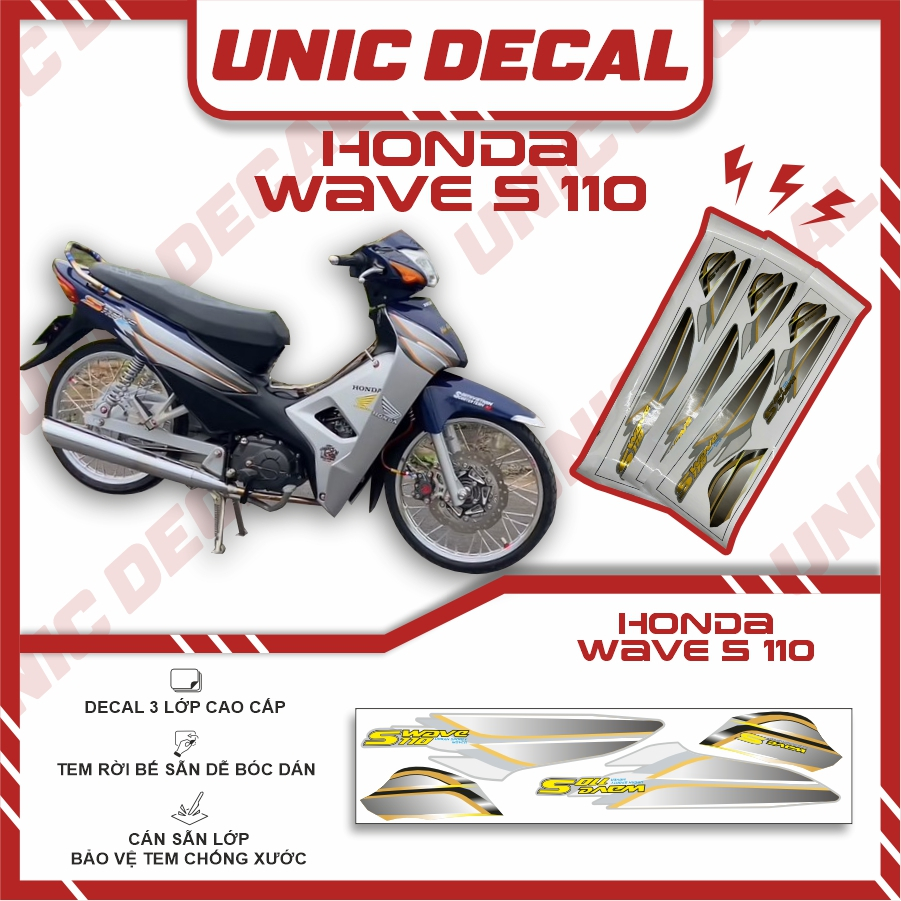 Tem rời Wave S Cánh Chim Tem Wave 110 Decal 3 Lớp Cao Cấp - UNIC Decal