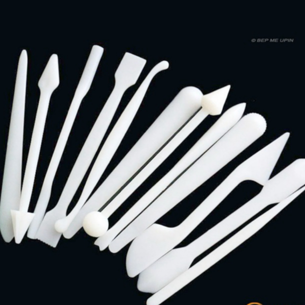 Sét 12 bút nhấn cutter làm bánh trôi fondant bút khắc bánh mềm tạo hình bộ màu trắng