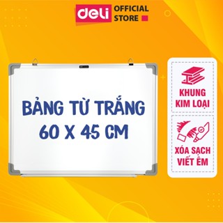 Bảng Từ Trắng DELI Kích Thước 60x45cm Bảng Mica Từ Tính Nam Châm Bảng Fooc Trắng Có Móc Treo Tường