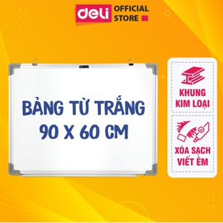Bảng Từ Trắng DELI Kích Thước 90x60cm Bảng Mica Từ Tính Nam Châm Bảng Fooc Trắng Có Móc Treo Tường