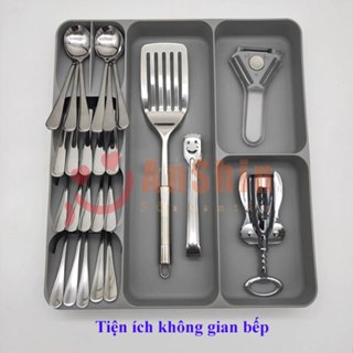 Khay chia thìa dĩa đũa lớn nhiều ngăn - khay cài dao tủ bếp nhựa dày đẹp