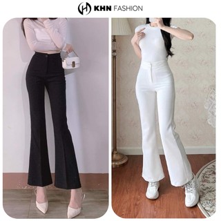  Quần ống loe nữ lưng cao 1 cúc và 2 cúc vải co giãn nhẹ quần tây loe cạp cao dáng dài hách dáng 