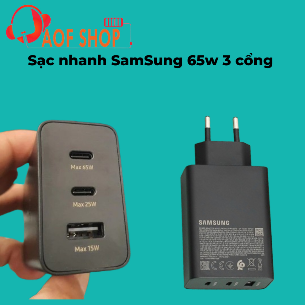 Củ sạc siêu nhanh 3 cổng 65W Samsung EP- T6530