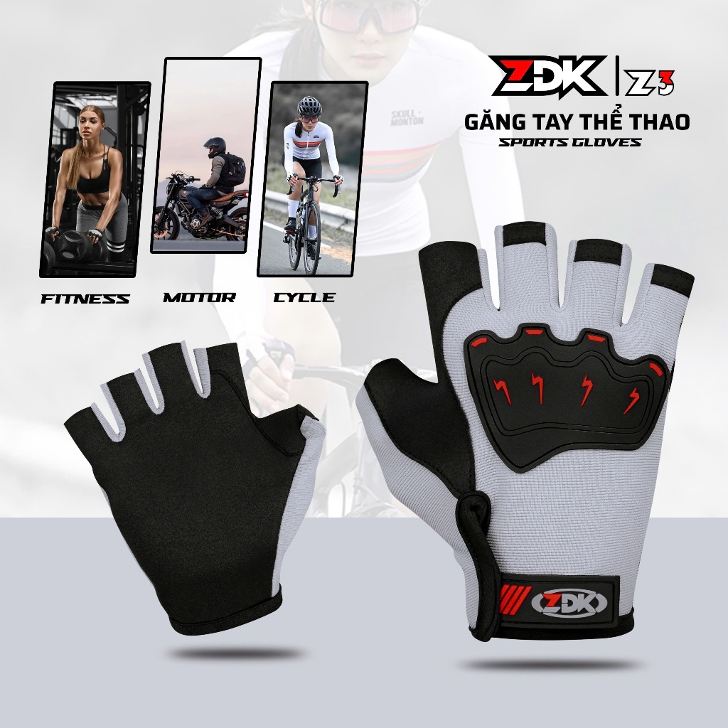 Găng tay cụt ngón ZDKZ3 cao cấp, bao tay lái xe máy xe đạp, thể thao, gym leo núi câu cá,chống trượt