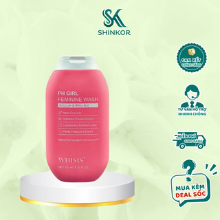 Dung Dịch Vệ Sinh Phụ Nữ Whisis pH GIRL  200ML làm sạch nhẹ nhàng, an toàn, lành tính