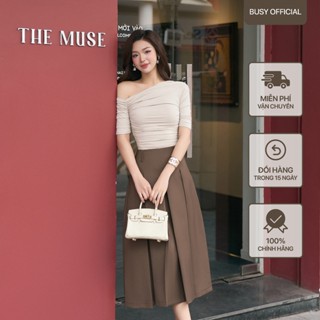 [BUSY] Áo Ngắn Tay Lệch Vai Dáng Thường Nữ BUSY Thun Lạnh Co Giãn Ôm Sát ALV2