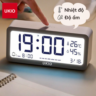 Đồng hồ LED báo thức UKIO màn hình LCD cao cấp đo nhiệt độ, độ ẩm, báo thức