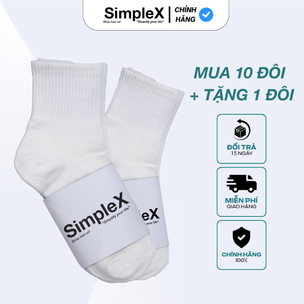[SimpleX] Tất Vớ Nam Nữ Trơn Unisex Cổ Trung Cotton, Thoáng Khí, Chống Hôi Chân | SPX8/T01