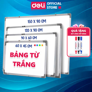 Bảng Từ Trắng Khung Viền Nhôm Viết Bút Lông Deli Bảng Mica Treo Tường Từ Tính Dính Nam Châm Nhiều Kích Thước Tặng Quà