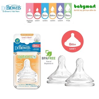 Hộp 2 ty thay bình sữa cổ rộng chính hãng Dr. Brown's option plus đủ size