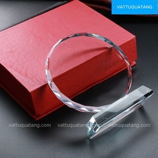 [HCM] Cúp pha lê cao cấp, kỷ niệm chương pha lê in hình in logo công ty lưu niệm. Phôi pha lê tròn vát 14cm
