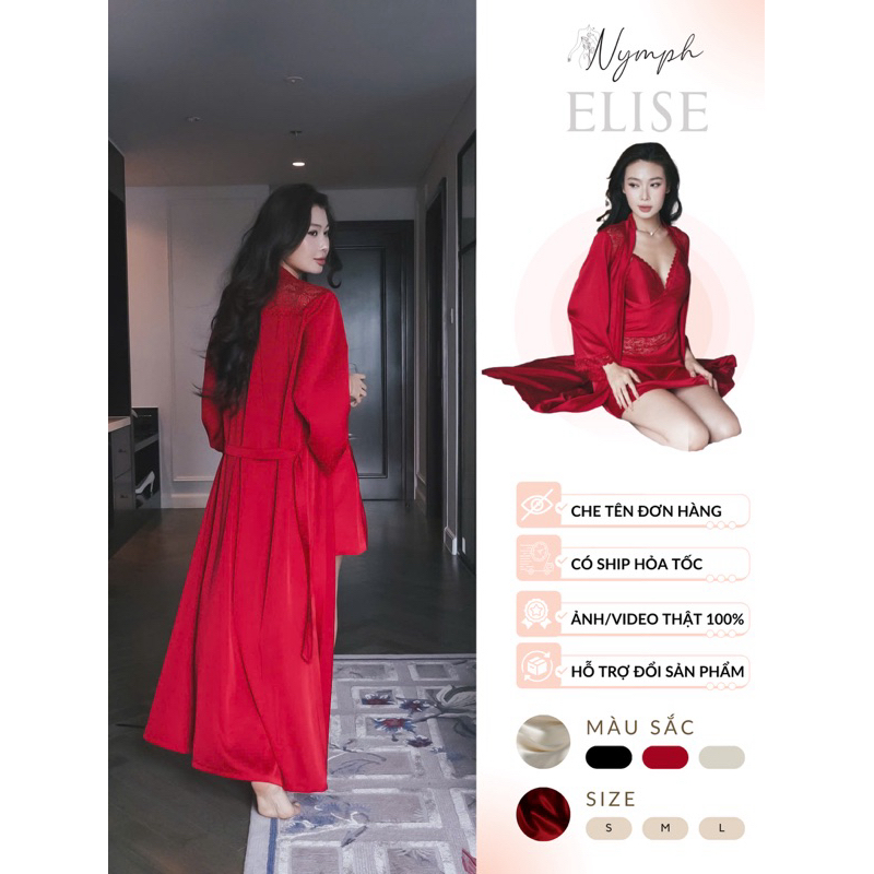 Áo choàng ngủ lụa dài phối ren Elise - Silk Sleepwear - Nymph Studios