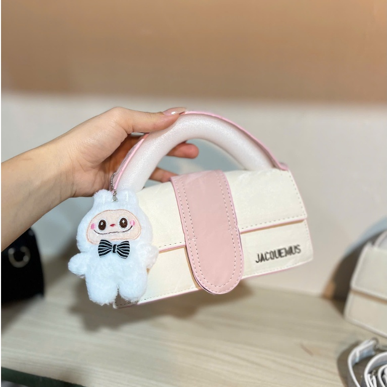 Túi xách nữ cầm tay đeo chéo jac da nhung pha màu size 20 tặng kèm gấu bông labubu xinh xắn - TXN357