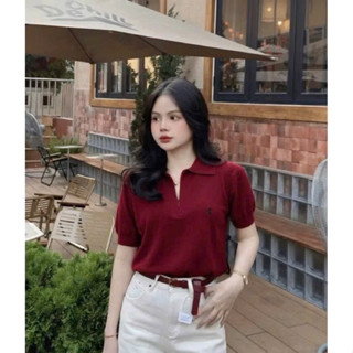 026 - Áo Polo Ngựa Kéo Khoá Dệt Kim Cộc Tay Thêu Họa Tiết Sang Trọng, Chất Len Mềm Mịn, Giữ form