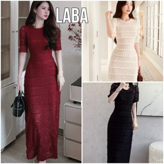 Váy Ren Hạt 3 Mầu Đỏ, Kem, Đen Co Giãn 2 Lớp Tôn Eo Hack Dáng Siêu Xinh