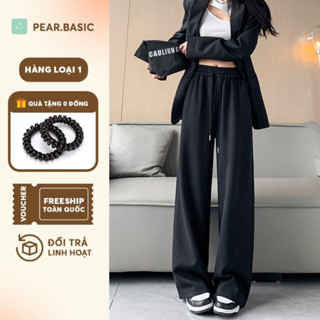 Quần len nhung tăm nữ LUNAS mùa đông ống rộng đứng suông dài cạp chun co giãn Hàn Quốc Pear.Basic VQ666