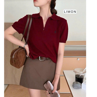 ÁO LEN CỔ POLO THÊU NGỰA MÀU ĐỎ ĐÔ KHOÁ KÉO HÀNG XUẤT