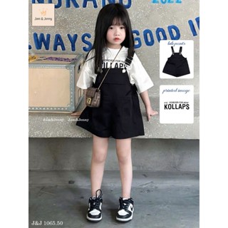 HOT Điệu kids- Set áo thun KOLLAPS mix quần yếm đen  - áo thun quần yếm jean mềm trendy 11-45kg