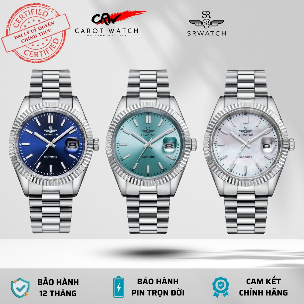 ĐỒNG HỒ NAM SRWATCH SG7003 CHÍNH HÃNG DÂY KIM LOẠI KÍNH SAPPHIRE CHỐNG XƯỚC CAROT WATCH