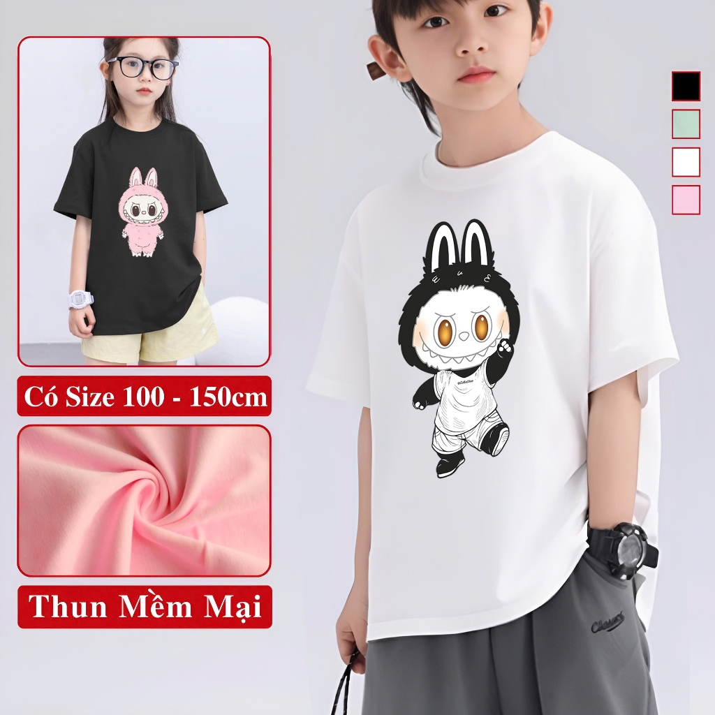 Áo Thun Tay Ngắn Form Rộng Cho Bé Trai Gái KooKoo In Hình Labubu Co Giãn, Áo Phông Tay Ngắn Trẻ Em.