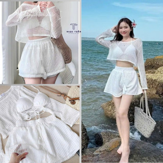 Váy Đi Biển 3 Món Nữ- Váy 2 Dây Mix Áo Lưới Ren Kèm Quần Lưới Bồng Có Lót Tôn Body Mặc Mê Luôn