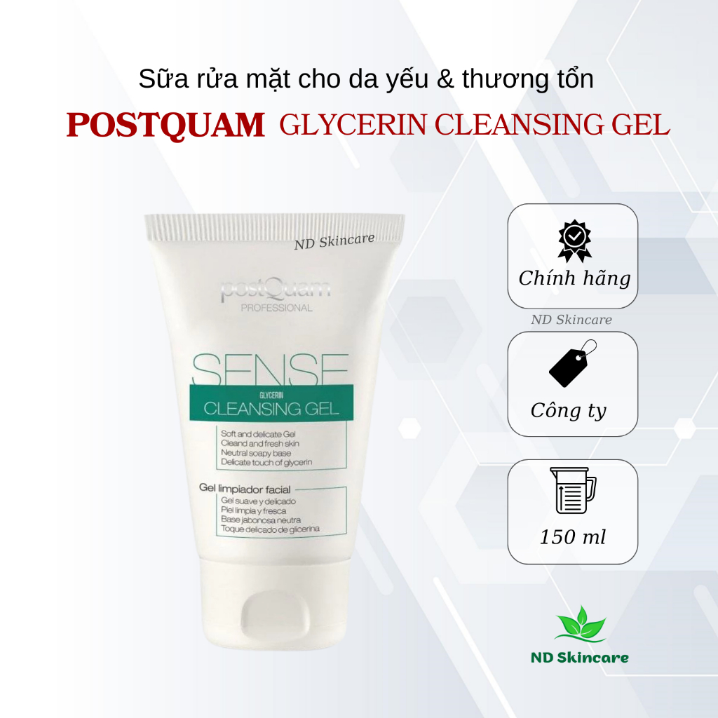 Sữa Rửa Mặt Cho Da Nhạy Cảm & Thương Tổn PostQuam Sense Cleansing Gel - Sữa rửa mặt Dịu Nhẹ, Lành Tí