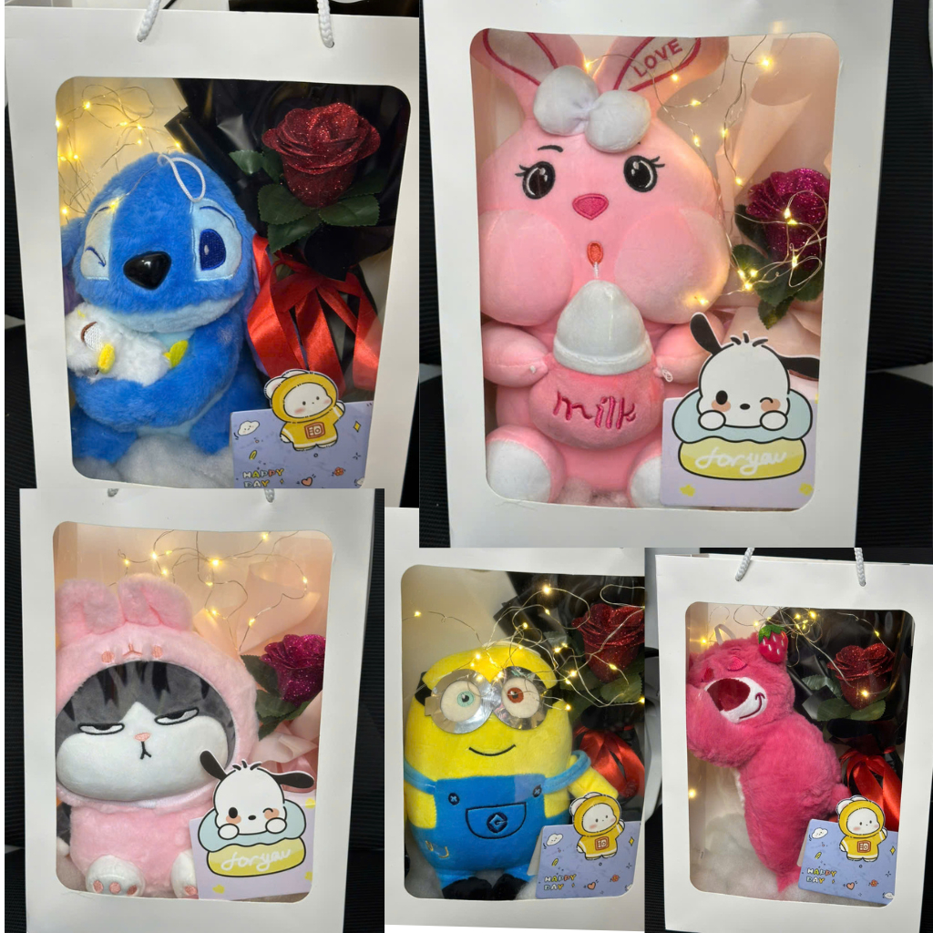 Set Hộp Qùa Tặng Gấu Bông Đáng Yêu, Qùa Tặng Hoa Gấu Dễ Thương Gấu Bông Vip