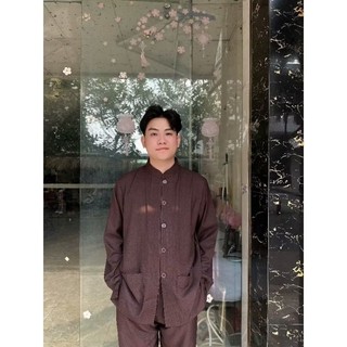 lãnh  tụ nút nhựa linen Đồ lam đi chùa nam Đồ nam tay dài