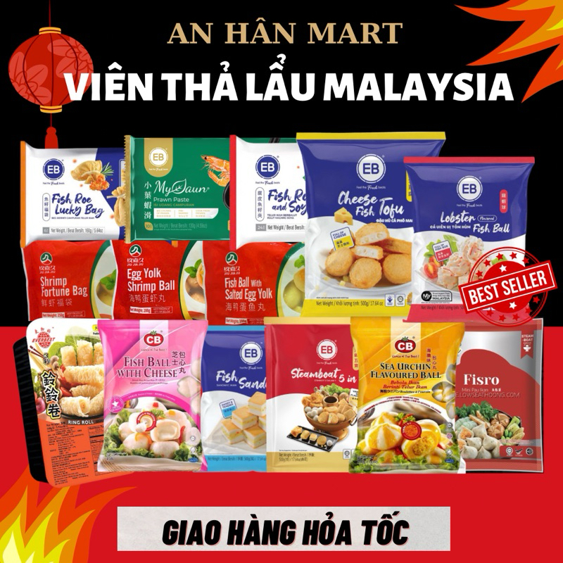 Viên thả lẩu Malaysia, viên thả lẩu đậu hũ, viên phô mai, viên tôm hùm nhập khẩu 500g