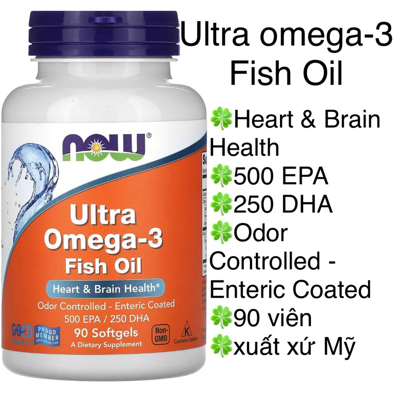 [MỸ] Viên Ultra Omega-3 Fish Oil Now 90 viên 500 EPA , 250  DHA