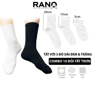 [Combo 10] Tất Vớ Cổ Cao Trơn Đen Trắng Cao 18-20cm Unisex RANO Cotton Êm Ái Dày Dặn Thoáng Khí TRON