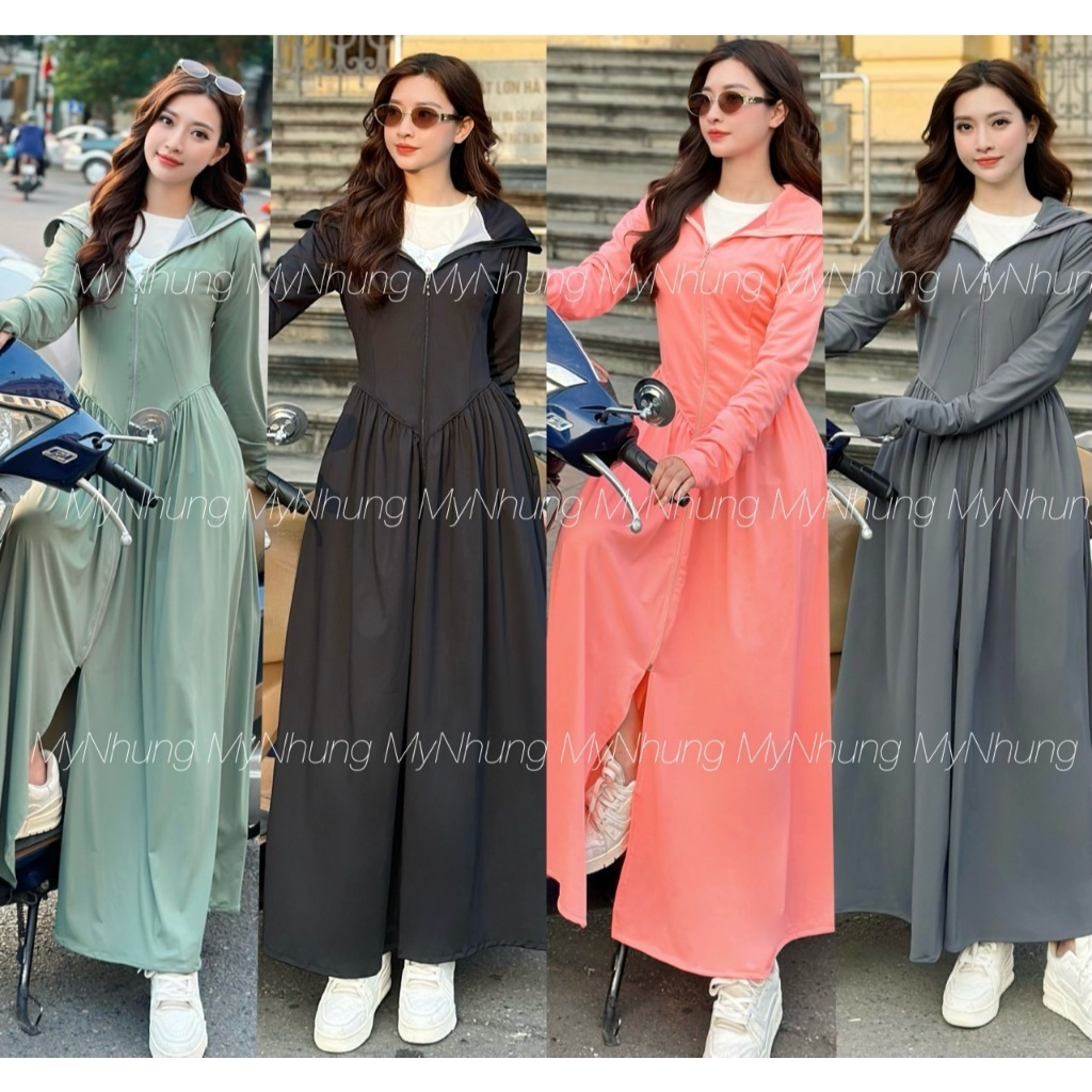 Áo Khoác Chống Nắng Toàn Thân Nữ Dáng Váy thun lạnh chống tia cực tím UPF 50+,Áo chống nắng nữ dáng dài - Xưởng May NQH