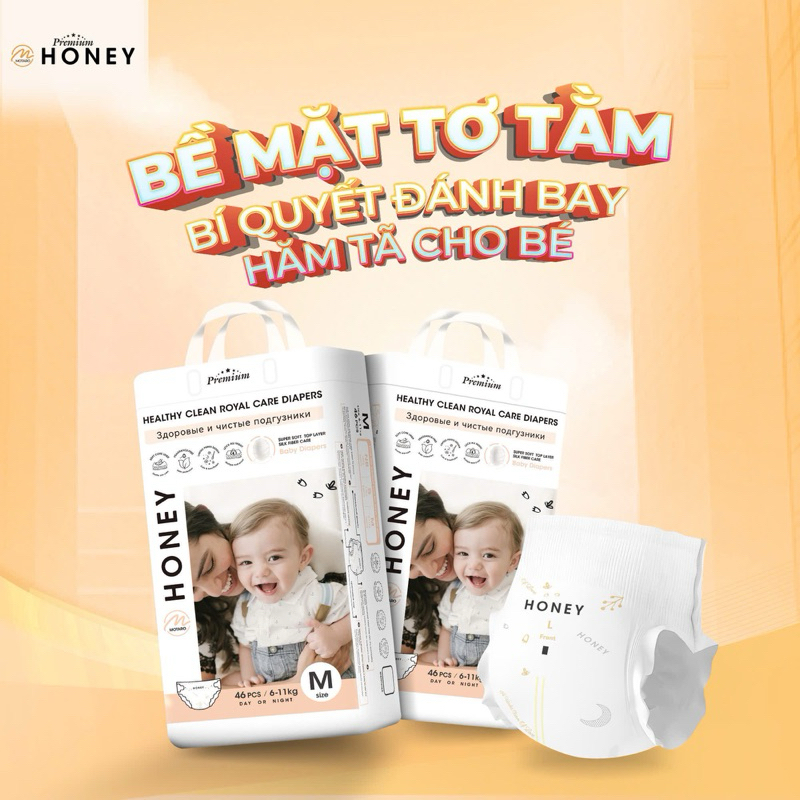 COMBO 2 Bịch Tã Bỉm HONEY Chính Hãng Siêu Mềm Mại, Thoáng Khí Cho Bé