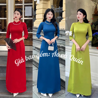 Áo dài trơn màu hồng phấn dâu vàng nhạt vải Tây Thi co giãn cao cấp may 2 tà truyền thống kiểu cổ cao V 2cm mặc xinh đẹp