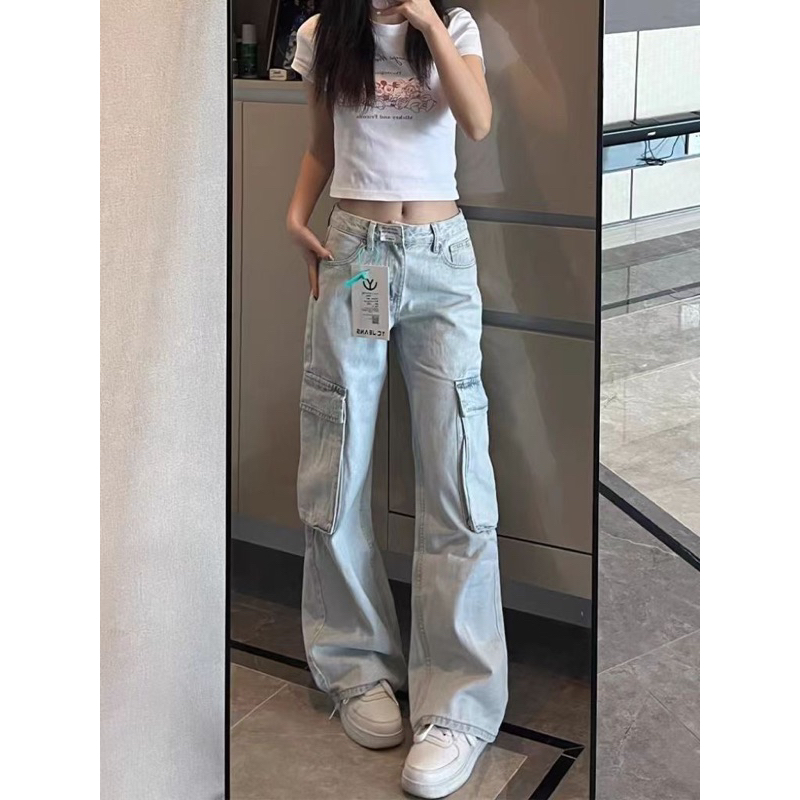 𝐘𝐮𝐫𝐢.𝐬𝐭𝐨𝐫𝐞 Quần Jeans 2 Túi Hộp Dáng Suông Cá Tính
