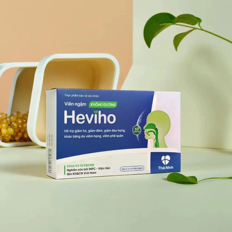 Viên ngậm ho không đường Heviho Thái Minh hộp 3 vỉ x6 viên ngậm